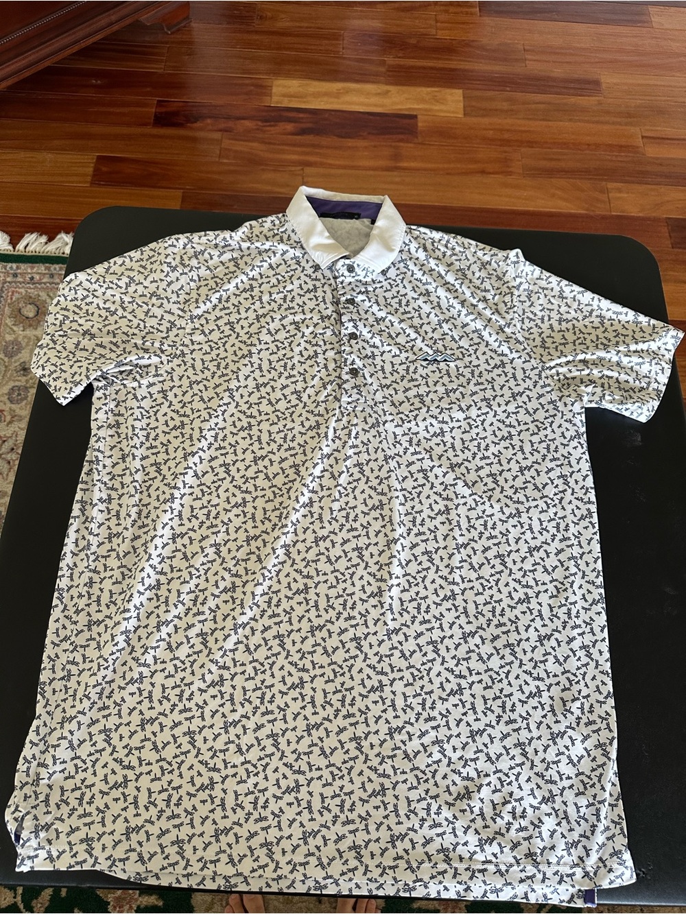 Greyson Men's White Polo Shirt with Navy Micro-Print Size XL